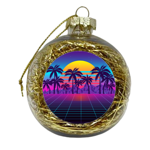 Solemn Retrowave Sunset - xmas bauble by AbstraHaus by EZbie