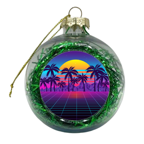 Solemn Retrowave Sunset - xmas bauble by AbstraHaus by EZbie