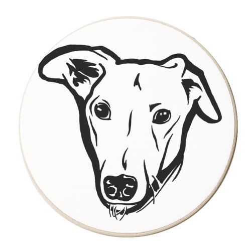 Sonny the lurcher greyhound cross - personalised beer coaster by Mr Fitchard