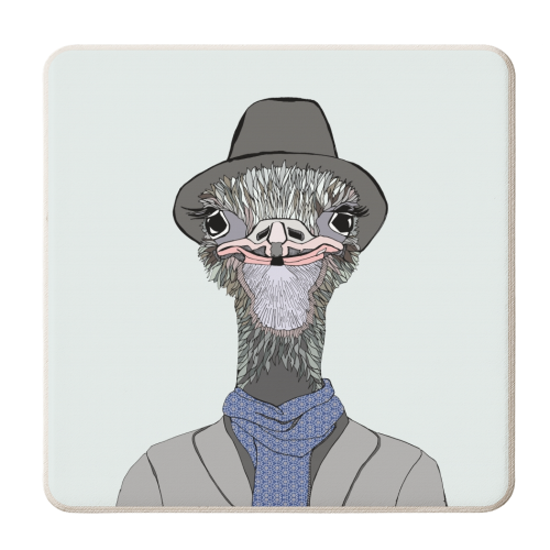 Sophisticated Ostrich - personalised beer coaster by Casey Rogers