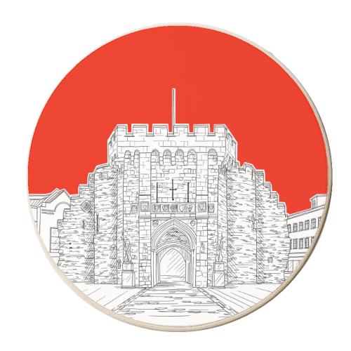 Southampton (UK)  The Bargate - Red version - personalised beer coaster by Adam Regester