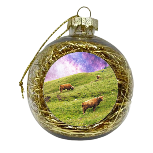 Space Highland Cows - xmas bauble by Uma Prabhakar Gokhale