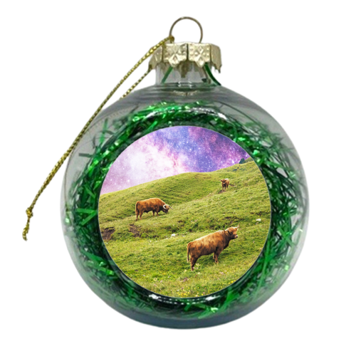 Space Highland Cows - xmas bauble by Uma Prabhakar Gokhale