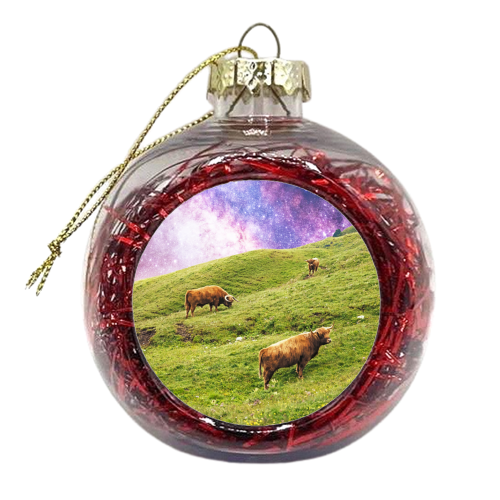 Space Highland Cows - xmas bauble by Uma Prabhakar Gokhale