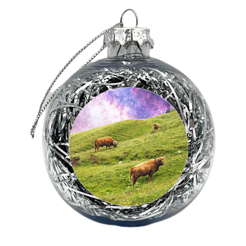 Space Highland Cows - xmas bauble by Uma Prabhakar Gokhale