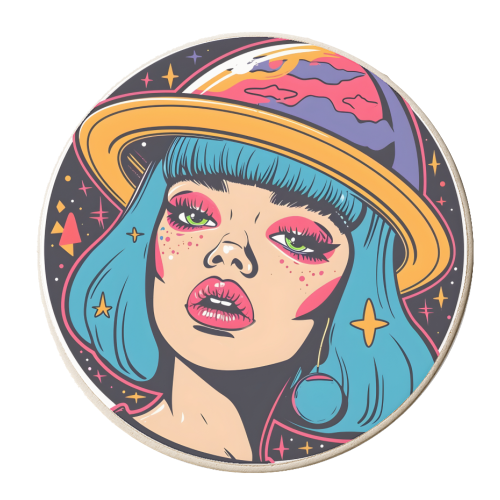 Space girl - personalised beer coaster by DejaReve