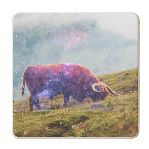 Space Highland Cow Series I - personalised beer coaster by Uma Prabhakar Gokhale