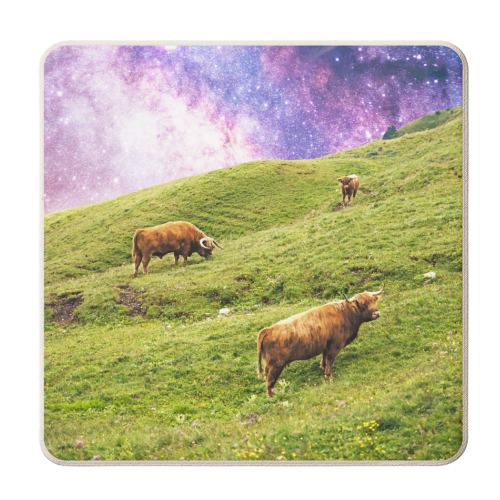 Space Highland Cows - personalised beer coaster by Uma Prabhakar Gokhale