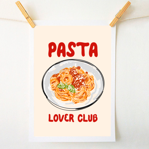 Spaghetti Pasta Club – Cute Food Illustration - A1 - A4 art print by EZbie