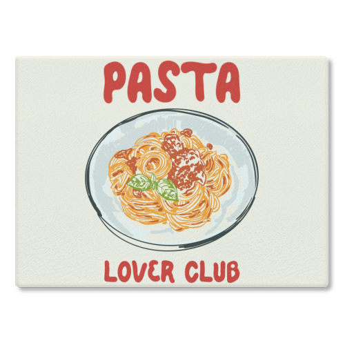 Spaghetti Pasta Club – Cute Food Illustration - glass chopping board by EZbie