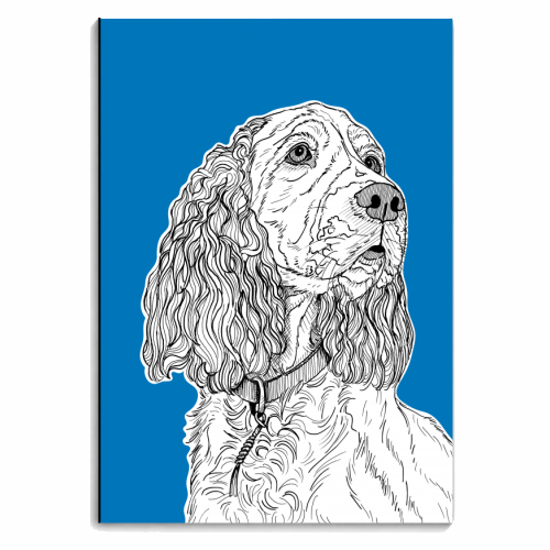 Spaniel Dog Portrait ( blue background ) - personalised A4, A5, A6 notebook by Adam Regester