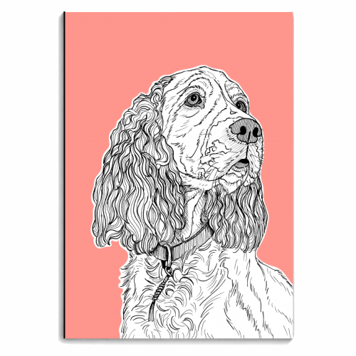 Spaniel Dog Portrait ( coral background ) - personalised A4, A5, A6 notebook by Adam Regester