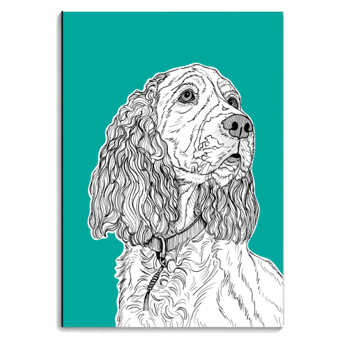 Spaniel Dog Portrait ( teal background ) - personalised A4, A5, A6 notebook by Adam Regester
