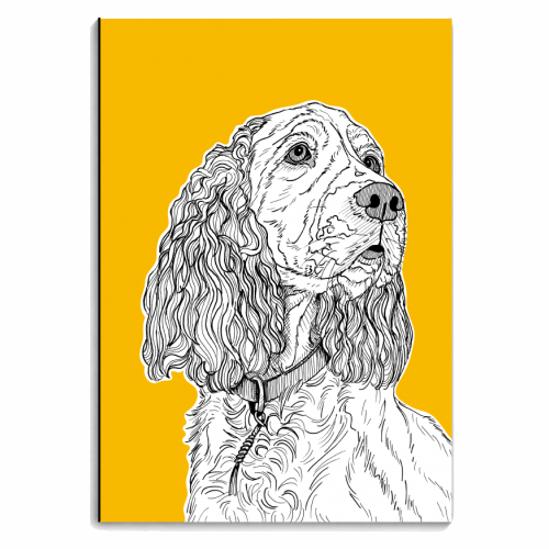 Spaniel Dog Portrait ( yellow background ) - personalised A4, A5, A6 notebook by Adam Regester