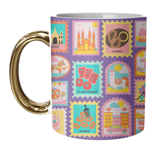Spanish Stamps - unique mug by Lilly Rose