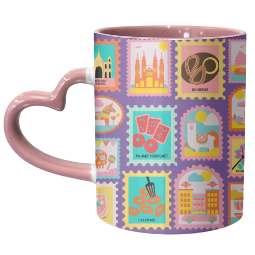 Spanish Stamps - unique mug by Lilly Rose