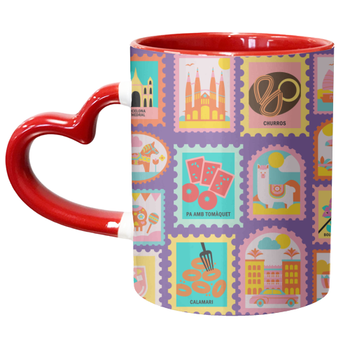 Spanish Stamps - unique mug by Lilly Rose