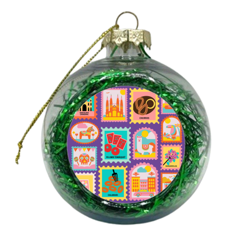 Spanish Stamps - xmas bauble by Lilly Rose
