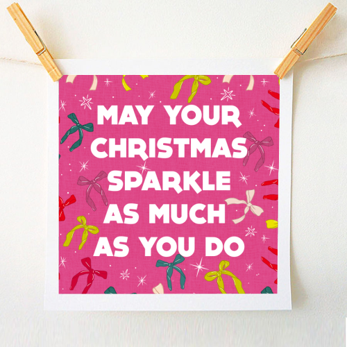 Sparkling Christmas Bow Card – Festive Retro Pink Design - A1 - A4 art print by Ania Wieclaw
