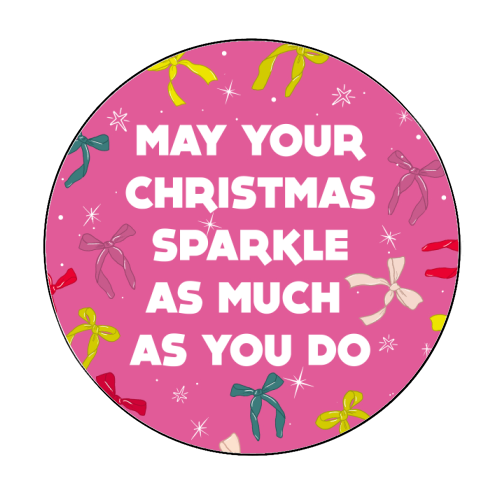 Sparkling Christmas Bow Card – Festive Retro Pink Design - Circle Sticker by Ania Wieclaw