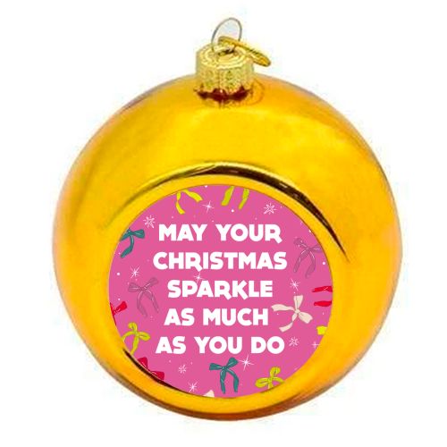 Sparkling Christmas Bow Card – Festive Retro Pink Design - colourful christmas bauble by Ania Wieclaw