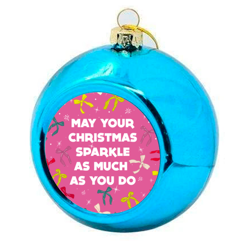Sparkling Christmas Bow Card – Festive Retro Pink Design - colourful christmas bauble by Ania Wieclaw