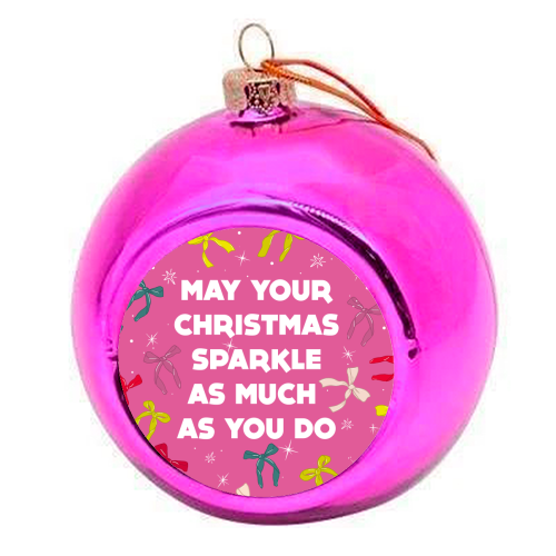 Sparkling Christmas Bow Card – Festive Retro Pink Design - colourful christmas bauble by Ania Wieclaw