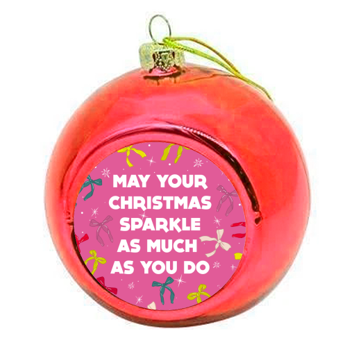 Sparkling Christmas Bow Card – Festive Retro Pink Design - colourful christmas bauble by Ania Wieclaw