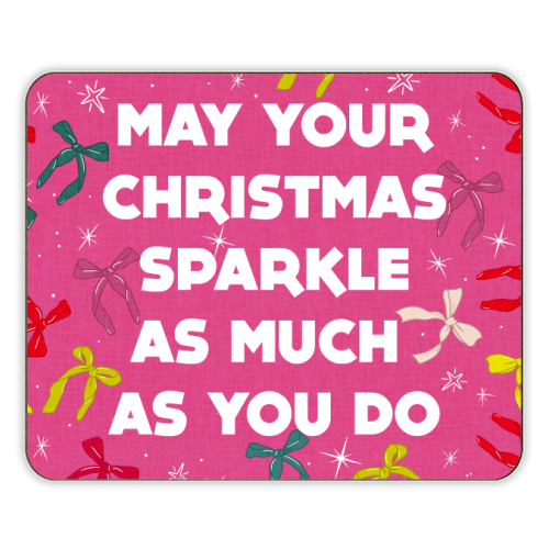 Sparkling Christmas Bow Card – Festive Retro Pink Design - designer placemat by Ania Wieclaw