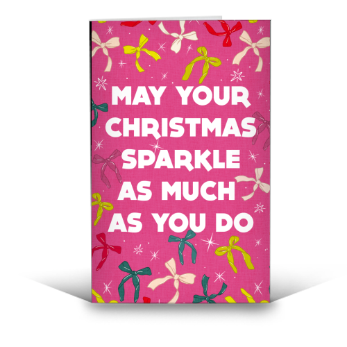Sparkling Christmas Bow Card – Festive Retro Pink Design - funny greeting card by Ania Wieclaw
