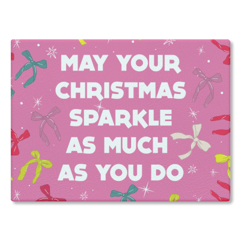 Sparkling Christmas Bow Card – Festive Retro Pink Design - glass chopping board by Ania Wieclaw