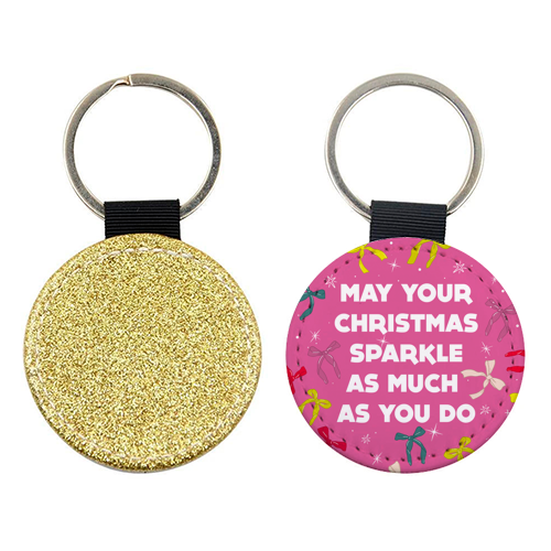 Sparkling Christmas Bow Card – Festive Retro Pink Design - keyring by Ania Wieclaw
