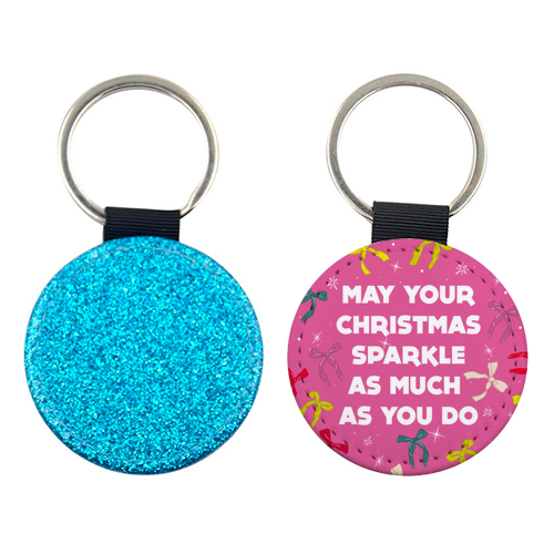 Sparkling Christmas Bow Card – Festive Retro Pink Design - keyring by Ania Wieclaw