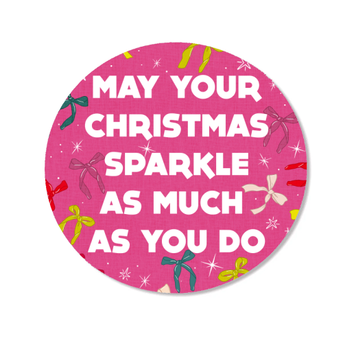 Sparkling Christmas Bow Card – Festive Retro Pink Design - Magnet by Ania Wieclaw