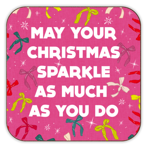 Sparkling Christmas Bow Card – Festive Retro Pink Design - personalised beer coaster by Ania Wieclaw