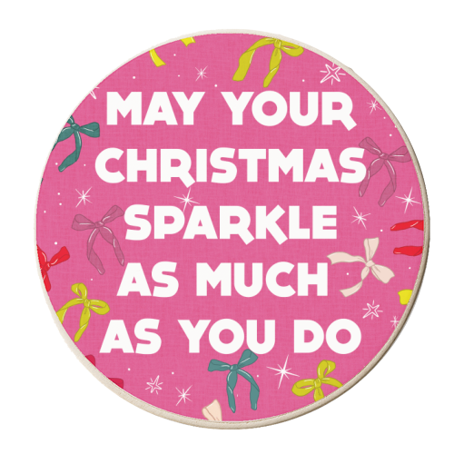 Sparkling Christmas Bow Card – Festive Retro Pink Design - personalised beer coaster by Ania Wieclaw