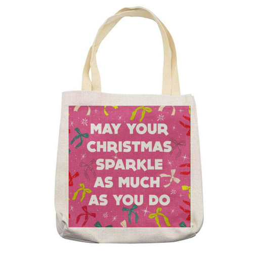 Sparkling Christmas Bow Card – Festive Retro Pink Design - printed canvas tote bag by Ania Wieclaw