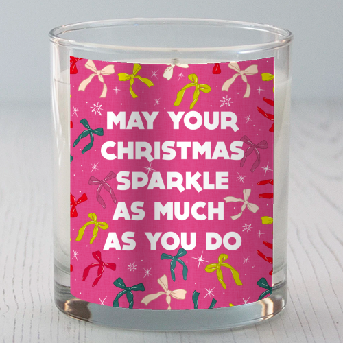 Sparkling Christmas Bow Card – Festive Retro Pink Design - scented candle by Ania Wieclaw