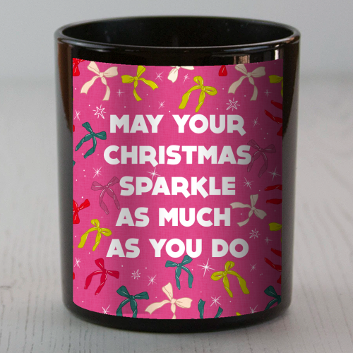 Sparkling Christmas Bow Card – Festive Retro Pink Design - scented candle by Ania Wieclaw