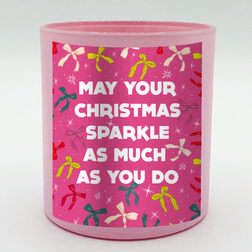 Sparkling Christmas Bow Card – Festive Retro Pink Design - scented candle by Ania Wieclaw