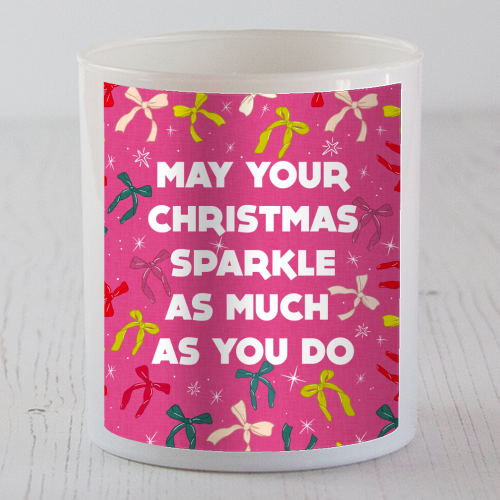 Sparkling Christmas Bow Card – Festive Retro Pink Design - scented candle by Ania Wieclaw