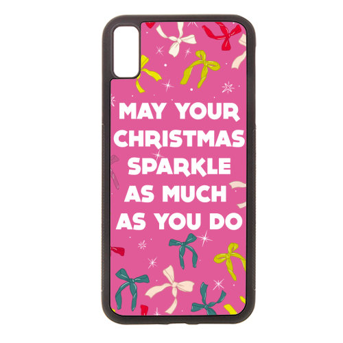 Sparkling Christmas Bow Card – Festive Retro Pink Design - stylish phone case by Ania Wieclaw