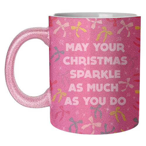 Sparkling Christmas Bow Card – Festive Retro Pink Design - unique mug by Ania Wieclaw