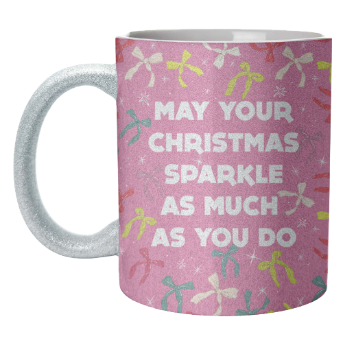 Sparkling Christmas Bow Card – Festive Retro Pink Design - unique mug by Ania Wieclaw