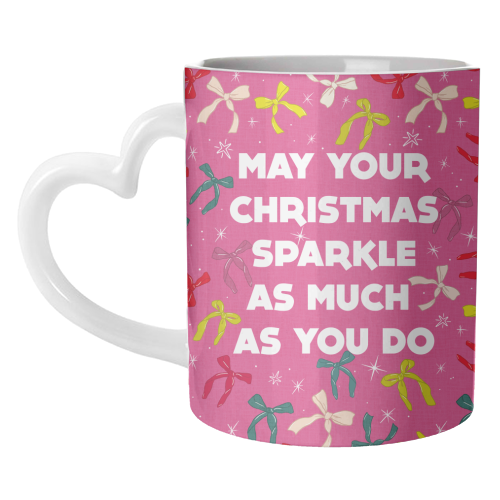 Sparkling Christmas Bow Card – Festive Retro Pink Design - unique mug by Ania Wieclaw