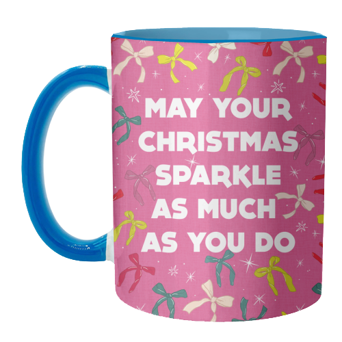 Sparkling Christmas Bow Card – Festive Retro Pink Design - unique mug by Ania Wieclaw
