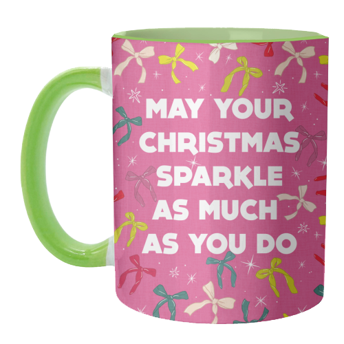 Sparkling Christmas Bow Card – Festive Retro Pink Design - unique mug by Ania Wieclaw