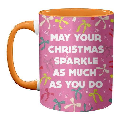 Sparkling Christmas Bow Card – Festive Retro Pink Design - unique mug by Ania Wieclaw