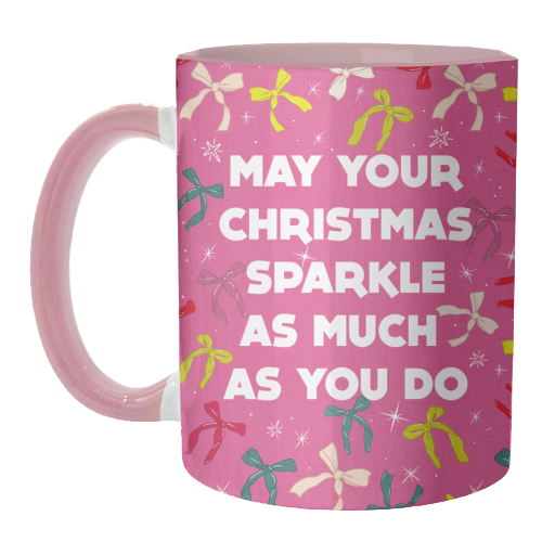 Sparkling Christmas Bow Card – Festive Retro Pink Design - unique mug by Ania Wieclaw