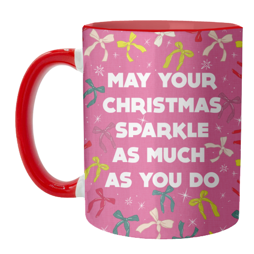 Sparkling Christmas Bow Card – Festive Retro Pink Design - unique mug by Ania Wieclaw